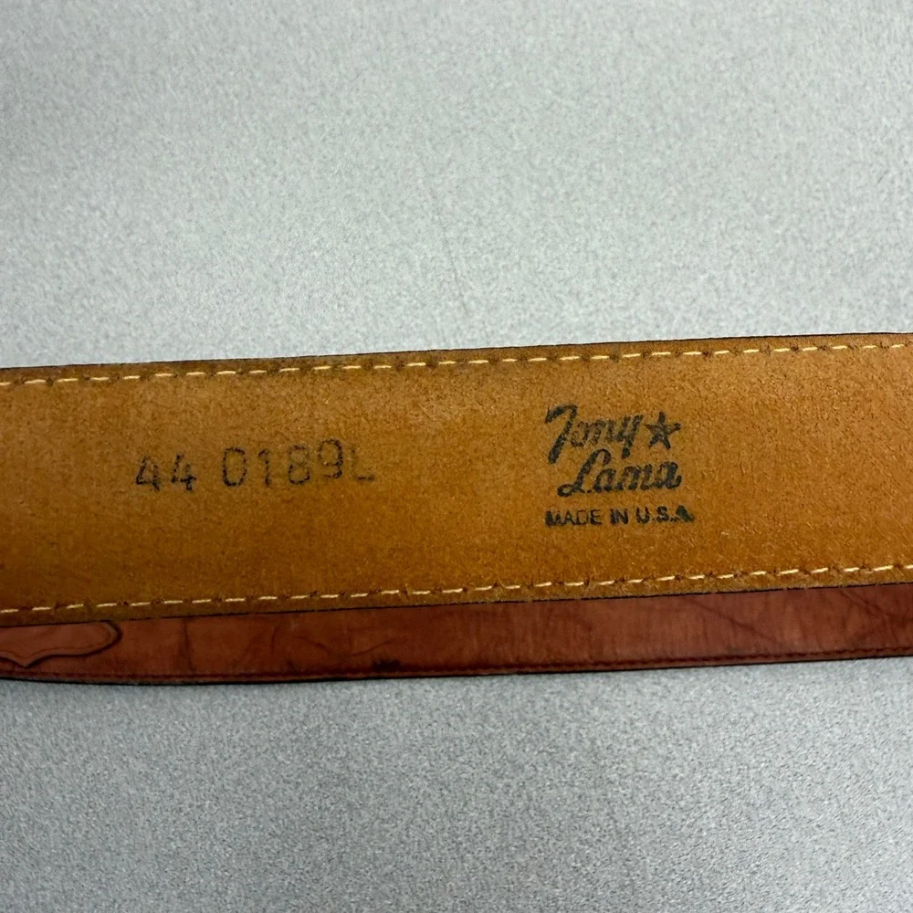 Tony Lama Belt Mens 44 Brown Leather Western Brass Buckle Made in USA Cowboy